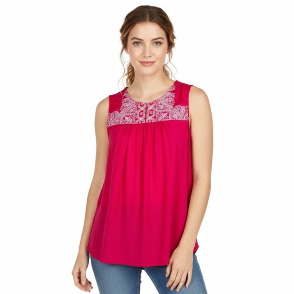 Adrianna Papell Womens Embroidered Sleeveless Top Size S Pink Romantic Soft Girl